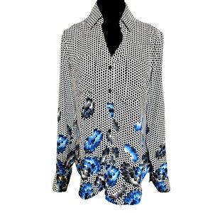 Express Portofino Shirt Size Small Polka Dot Blue Floral Button Up Office Top